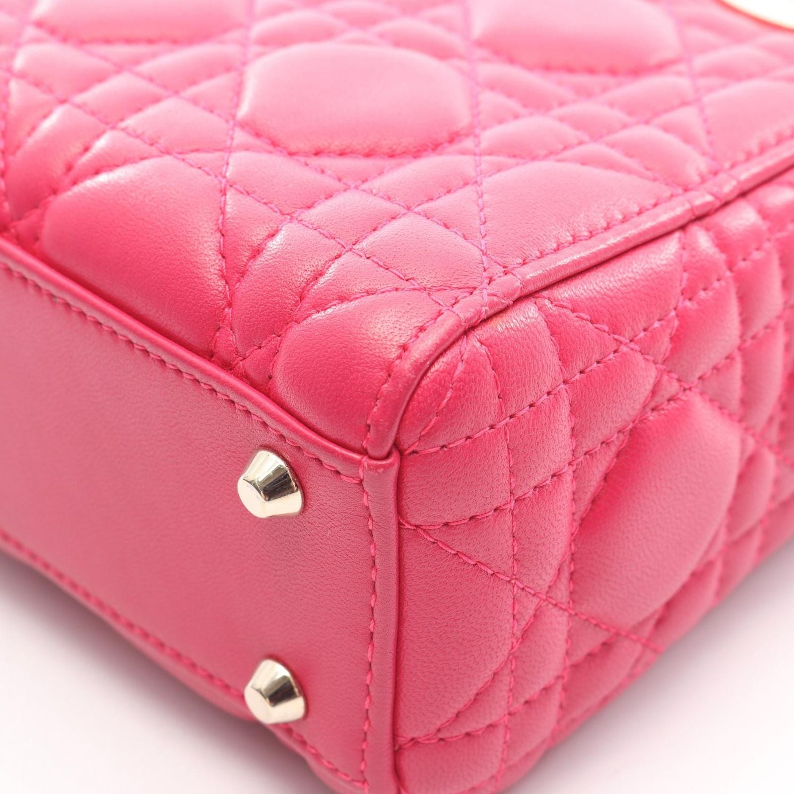 Dior Handbag Lady Dior Mini Cannage 2-Way Magenta Leather Lady Dior Tote — view 9