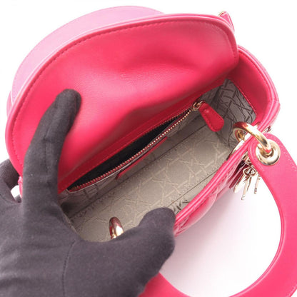 Dior Handbag Lady Dior Mini Cannage 2-Way Magenta Leather Lady Dior Tote — view 3