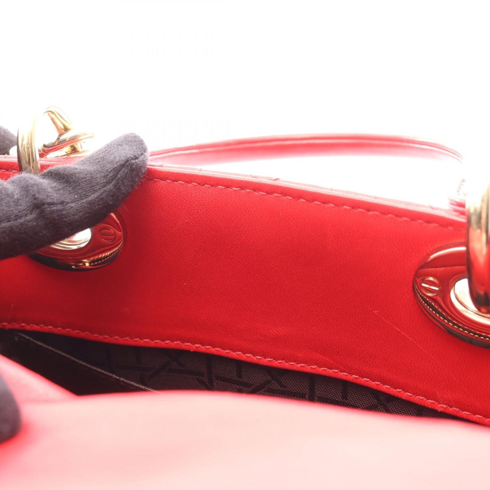 Dior Handbag Lady Dior MY Abcdior 2-Way Red Leather Cannage Tote Small — view 6