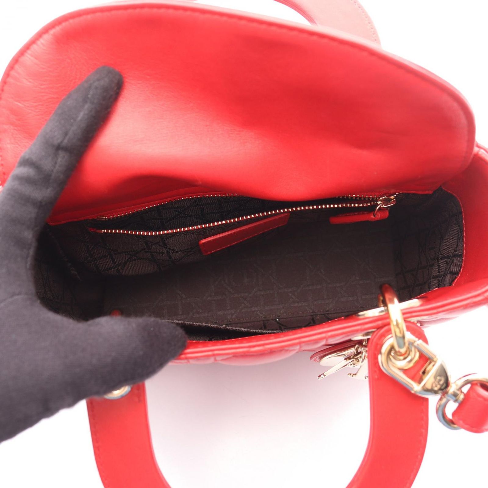 Dior Handbag Lady Dior MY Abcdior 2-Way Red Leather Cannage Tote Small — view 3