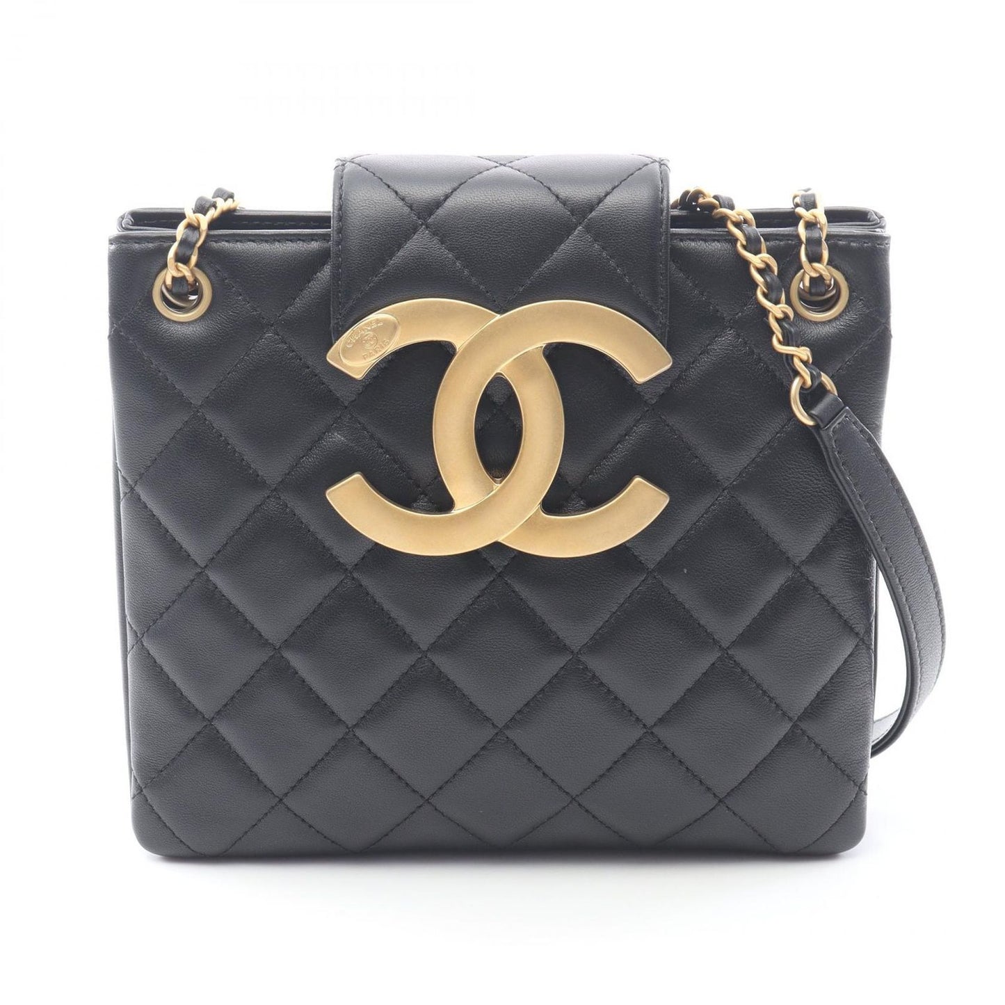 Chanel Shoulder Bag Quilted Black Lambskin CC Logo Chain