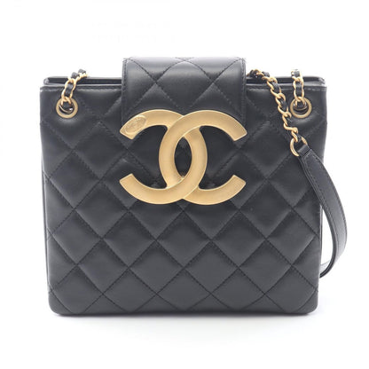 Chanel Shoulder Bag Quilted Black Lambskin CC Logo Chain