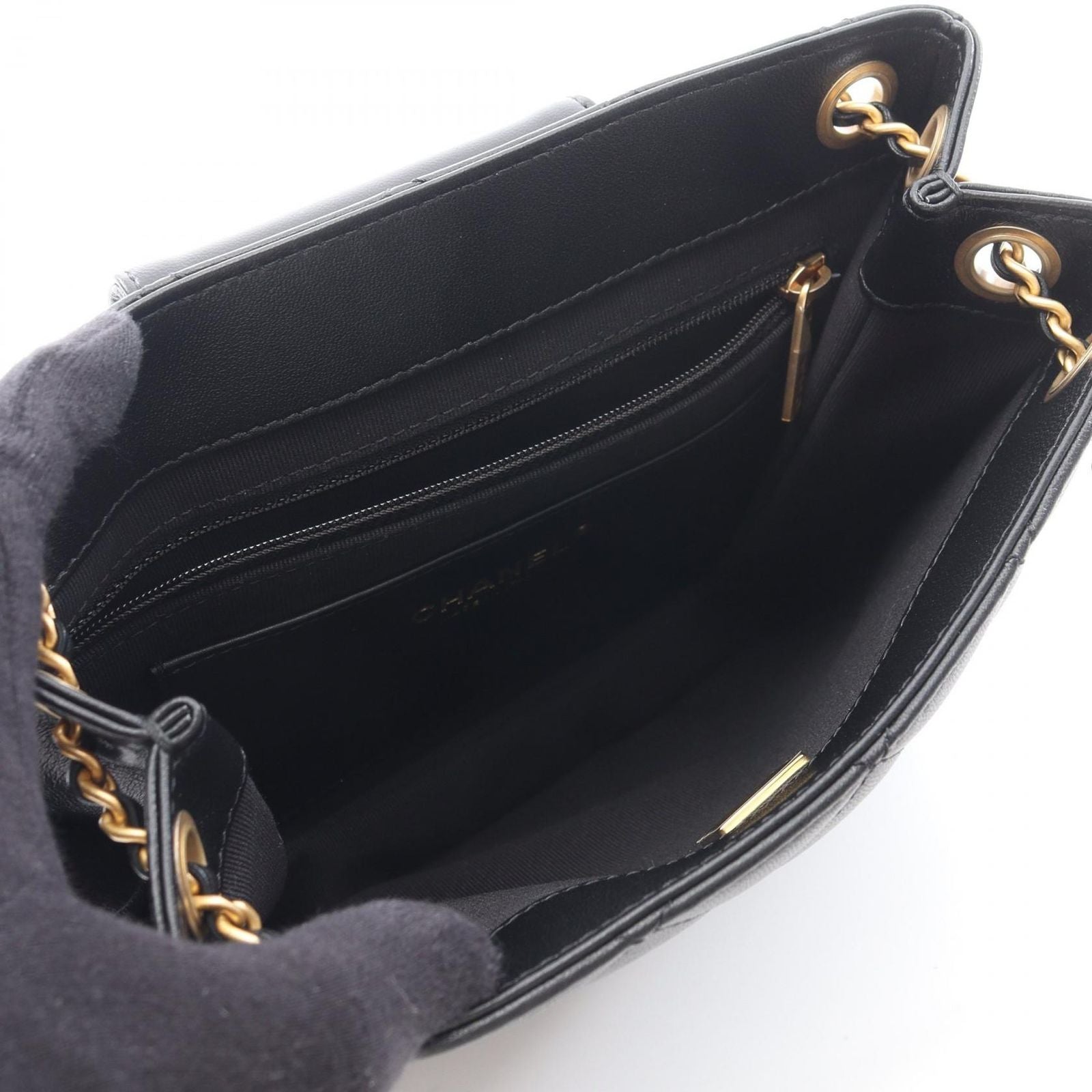 Chanel Shoulder Bag Quilted Black Lambskin CC Logo Chain — view 3