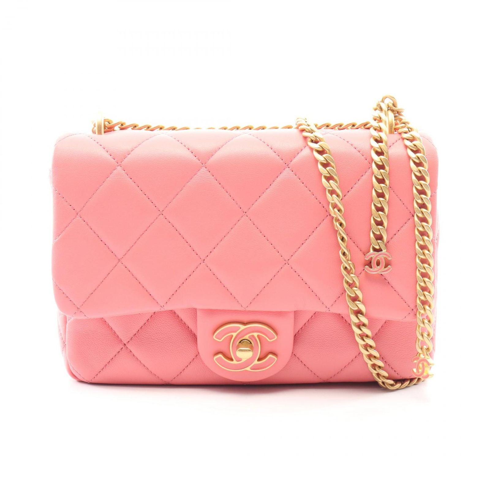 Chanel Shoulder Bag Quilted Pink Lambskin Chain