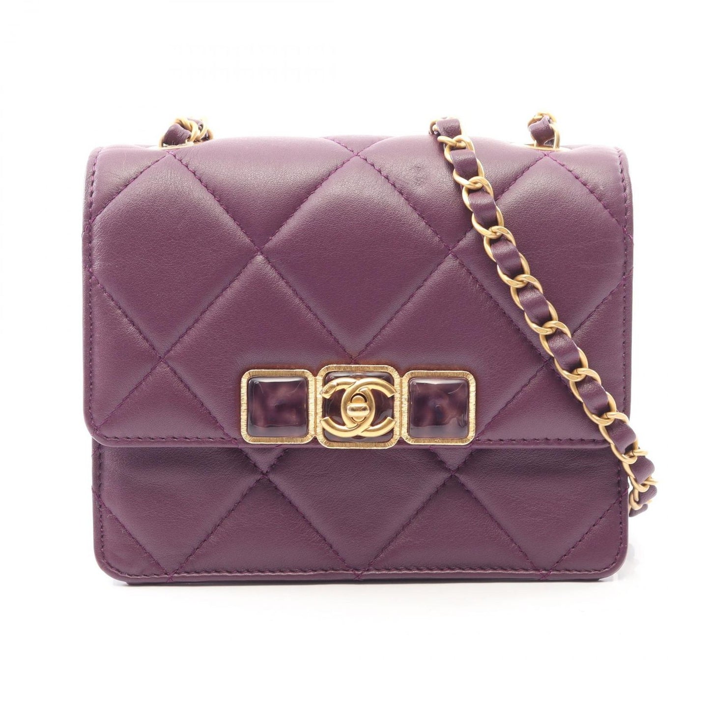 Chanel Shoulder Bag Mini Quilted Purple Lambskin Small Flap Chain