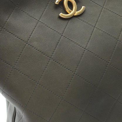 Chanel Shoulder Bag Quilted 2-Way Khaki Leather Drawstring — view 9