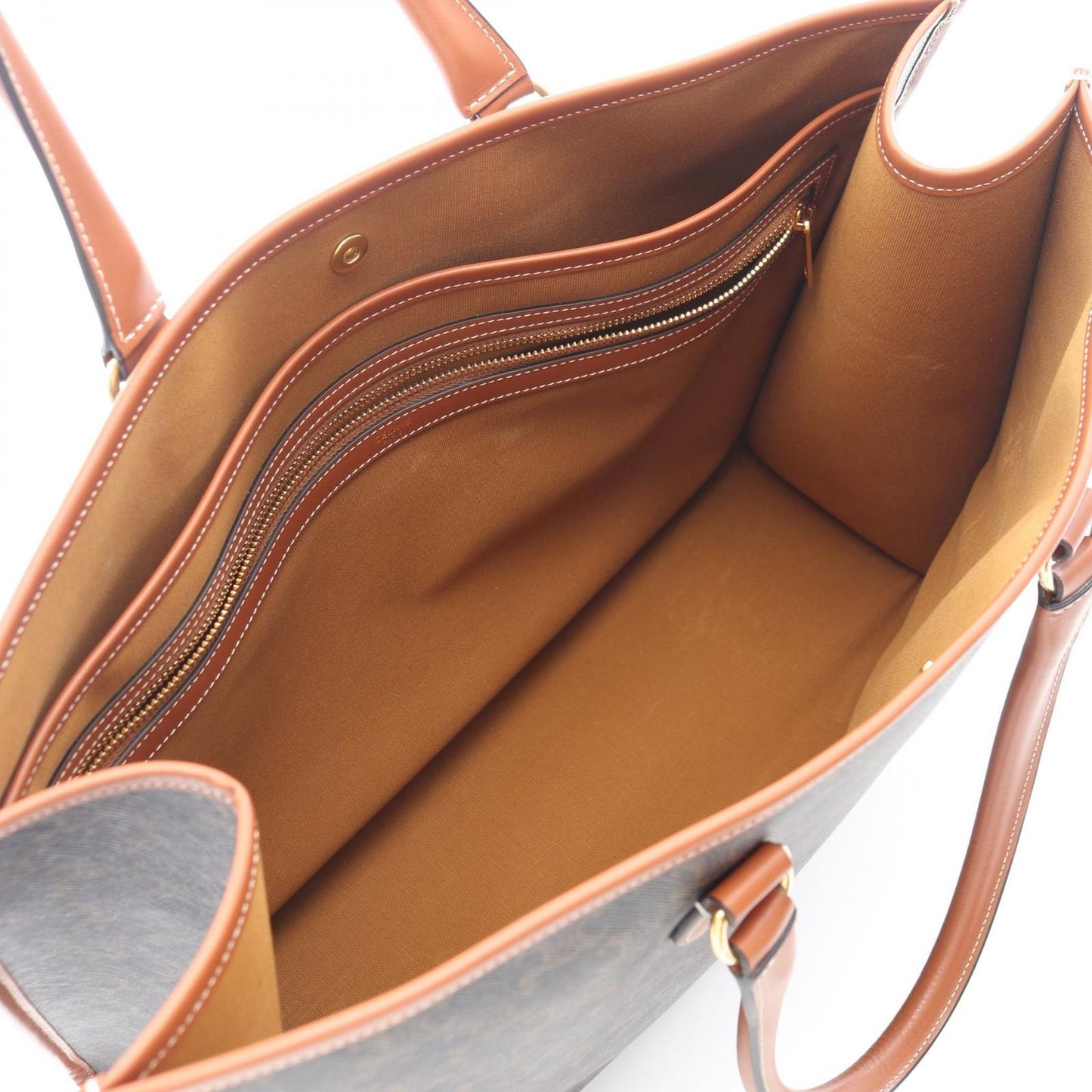 Celine Tote Horizontal Cabas Triomphe Black Brown Canvas Leather — view 3