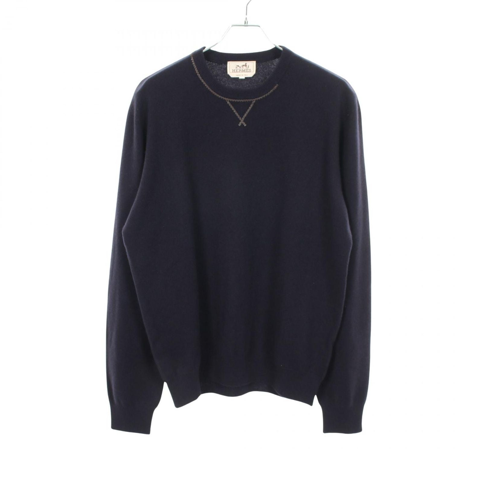 Hermes Knit Leather Stitch Crew Neck Cashmere Sweater