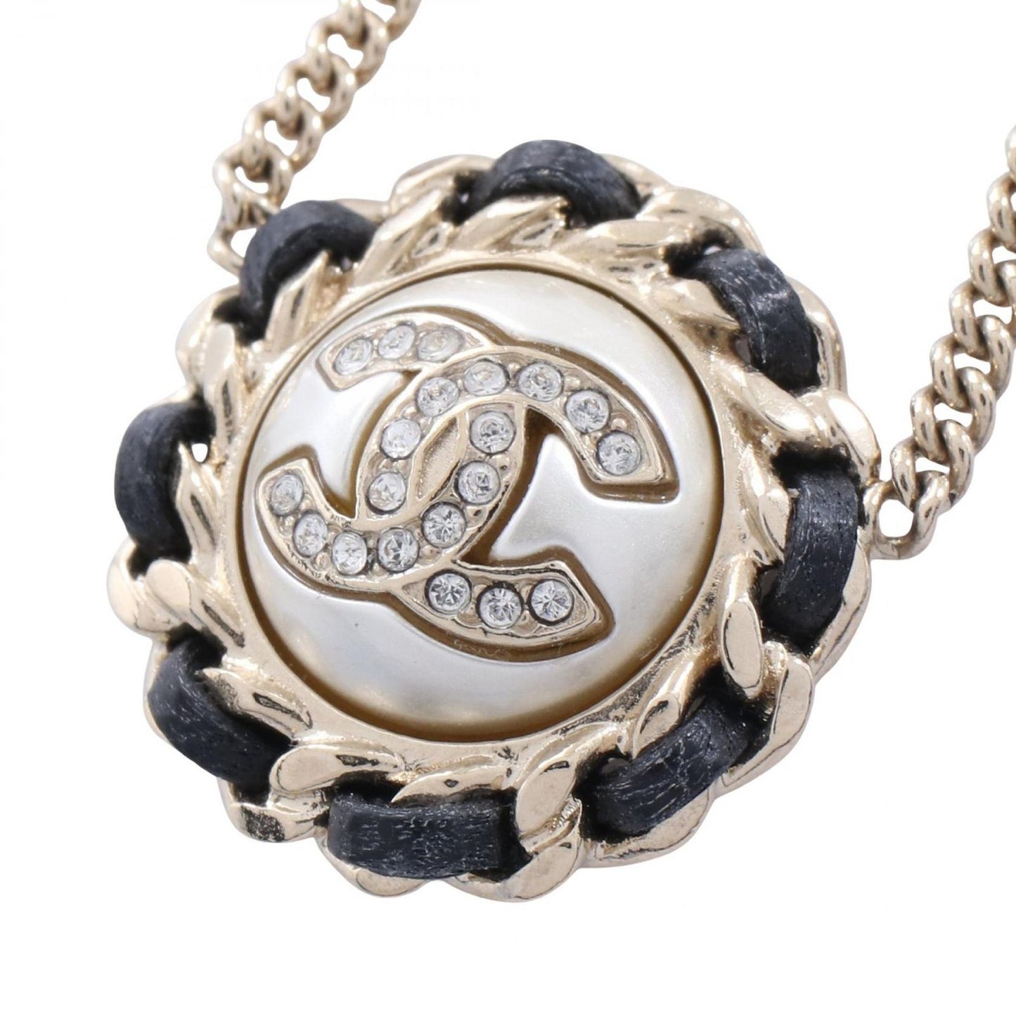 Chanel Necklace CC Logo Circle Leather