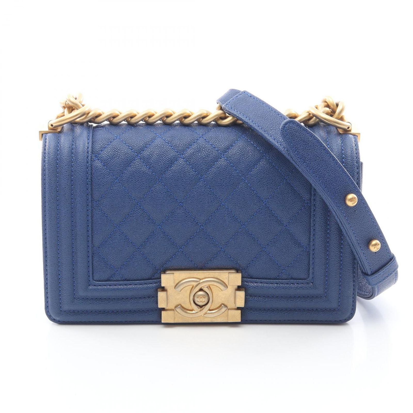 Chanel Shoulder Bag Small Blue Caviar Leather Chain