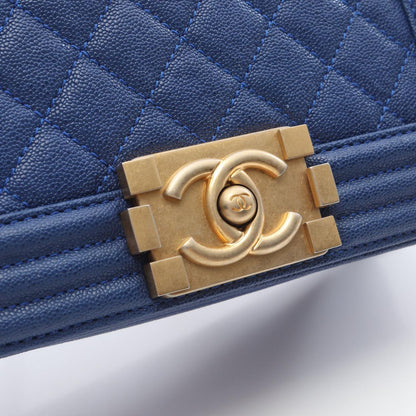 Chanel Shoulder Bag Small Blue Caviar Leather Chain — view 8