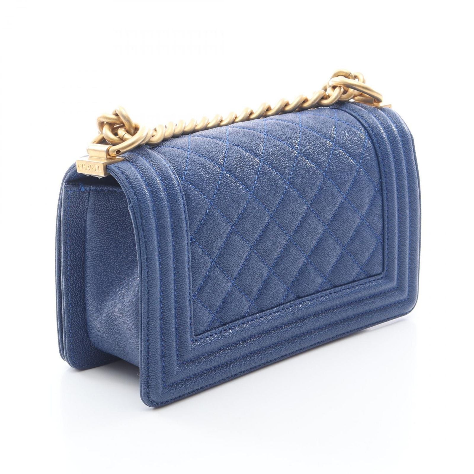 Chanel Shoulder Bag Small Blue Caviar Leather Chain — view 2