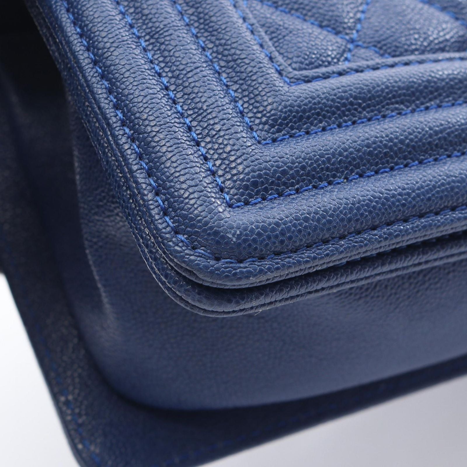 Chanel Shoulder Bag Small Blue Caviar Leather Chain — view 7