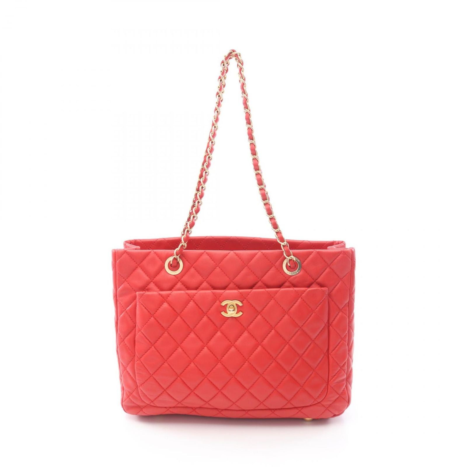 Chanel Tote Quilted Red Lambskin Chain