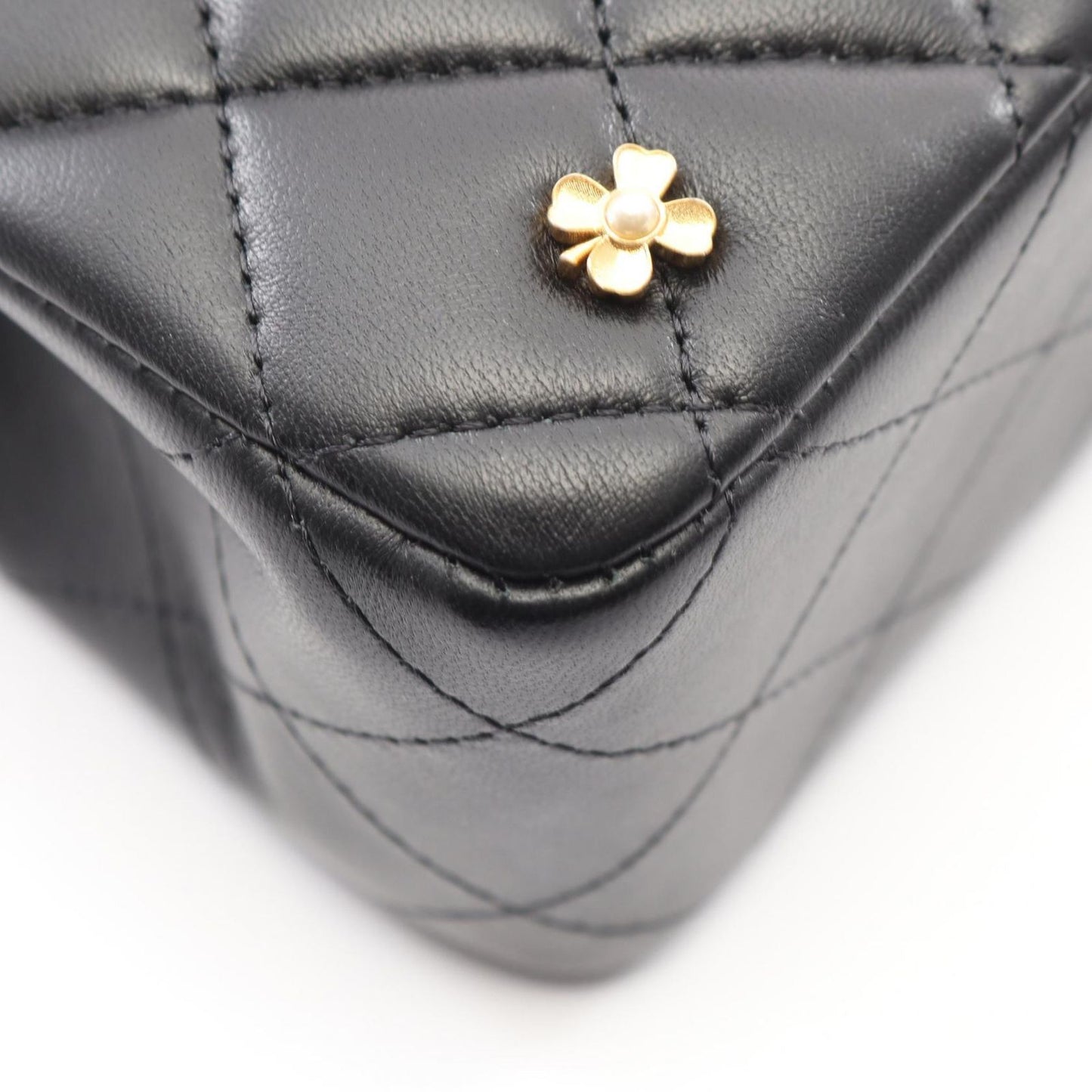 Chanel Shoulder Bag Quilted Double Flap Icon Charm Black Lambskin Chain — view 7