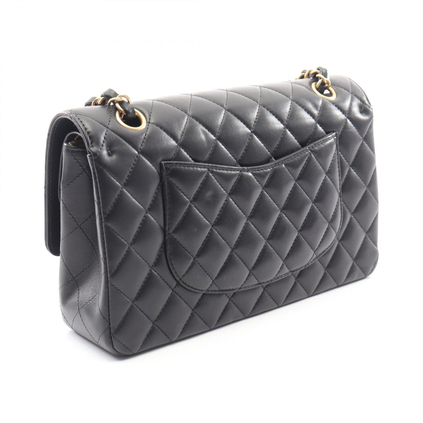 Chanel Shoulder Bag Quilted Double Flap Icon Charm Black Lambskin Chain — view 2