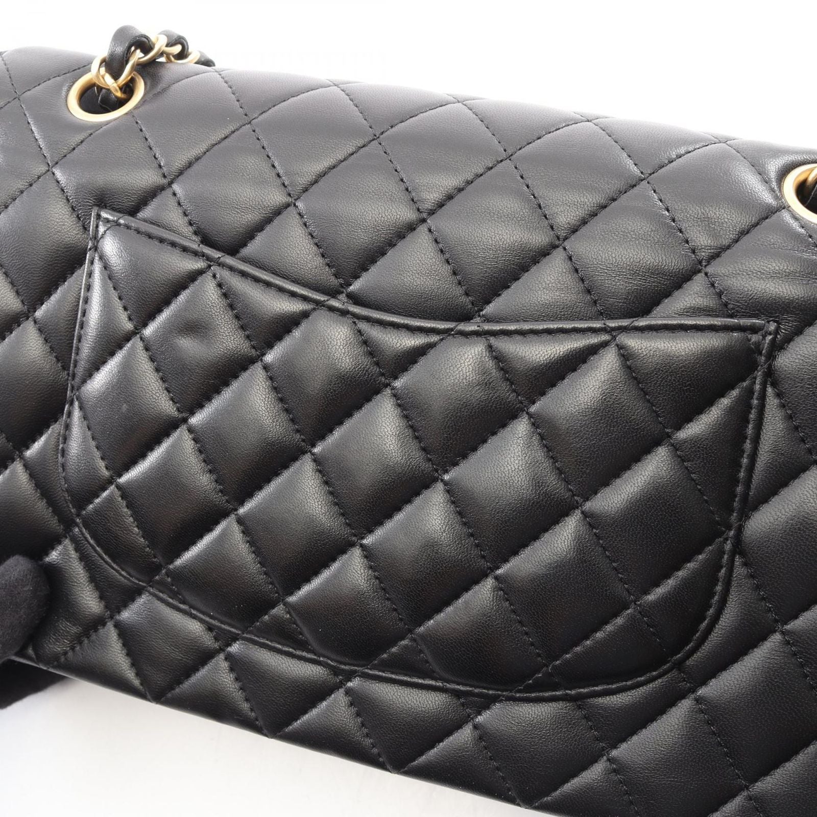Chanel Shoulder Bag Quilted Double Flap Icon Charm Black Lambskin Chain — view 8