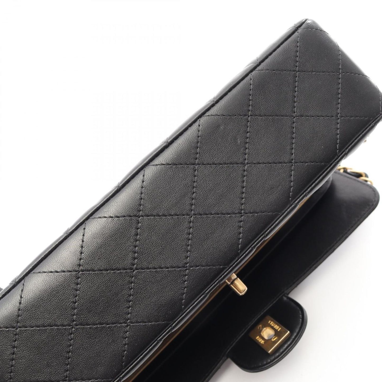 Chanel Shoulder Bag Quilted Double Flap Icon Charm Black Lambskin Chain — view 9
