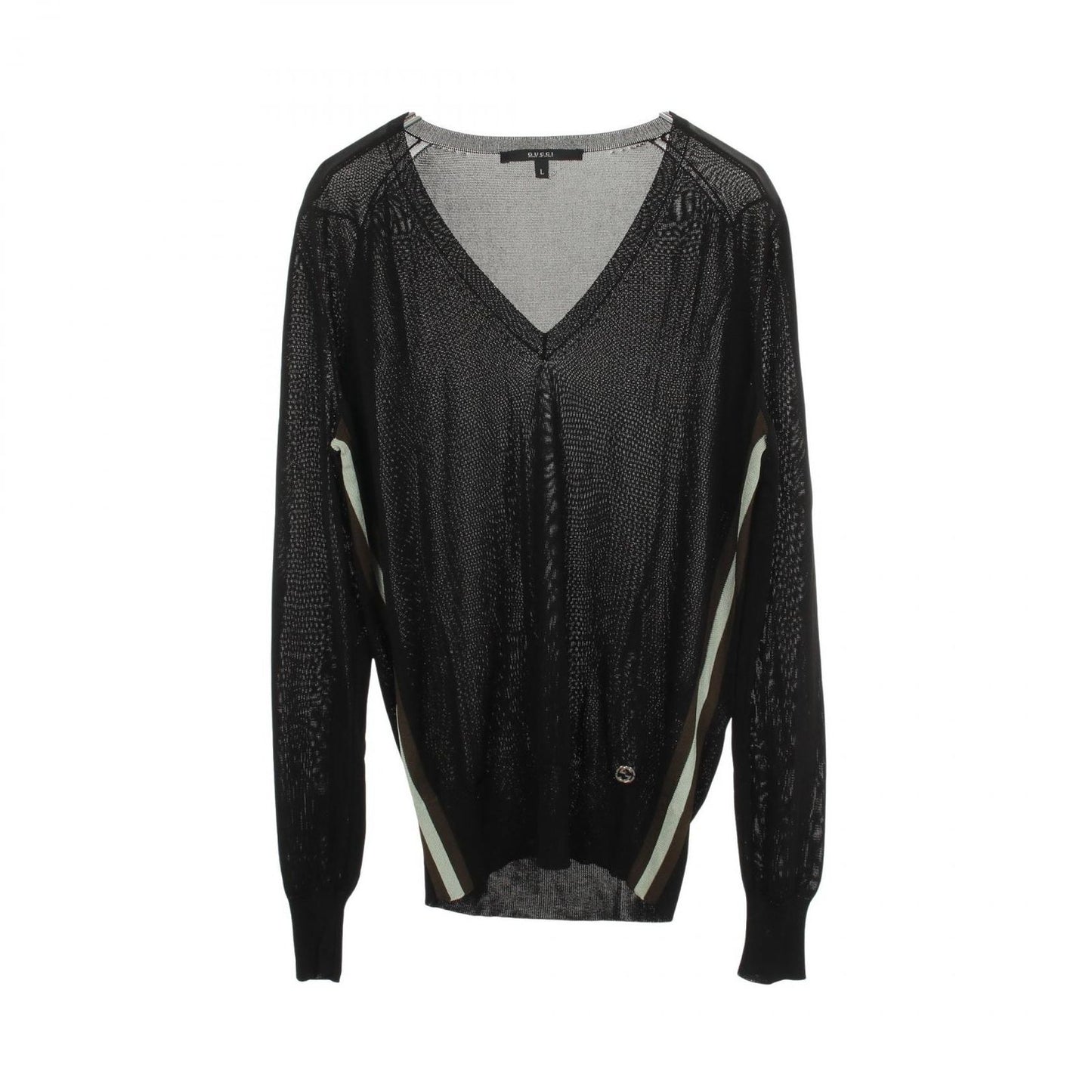 Gucci Knit Interlocking V Neck Black Rayon Sweater