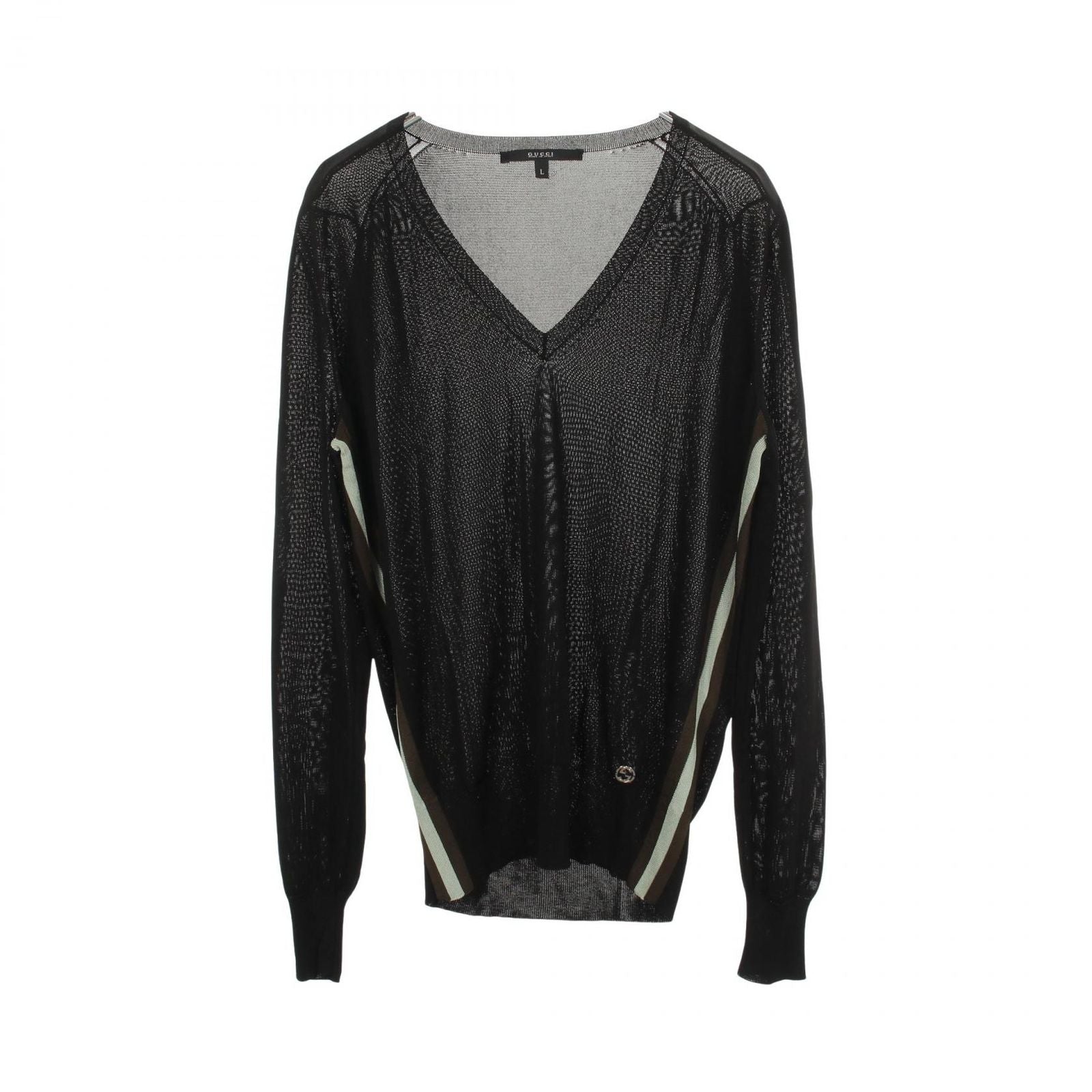Gucci Knit Interlocking V Neck Black Rayon Sweater