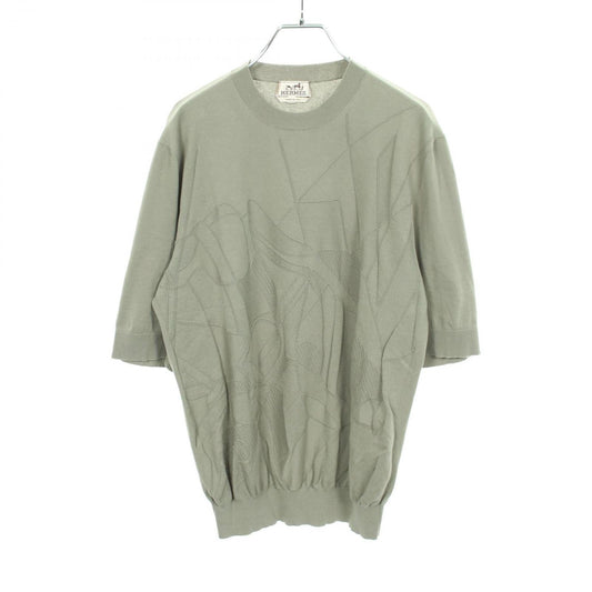 Hermes Knit Selles en Fragments Short Sleeve Cotton Sweater