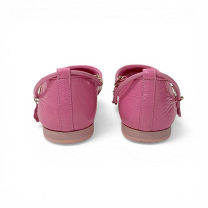 Chanel Flat Shoes Leather Pink Gold CC Logo Camellia Chain Strap Processing — view 5