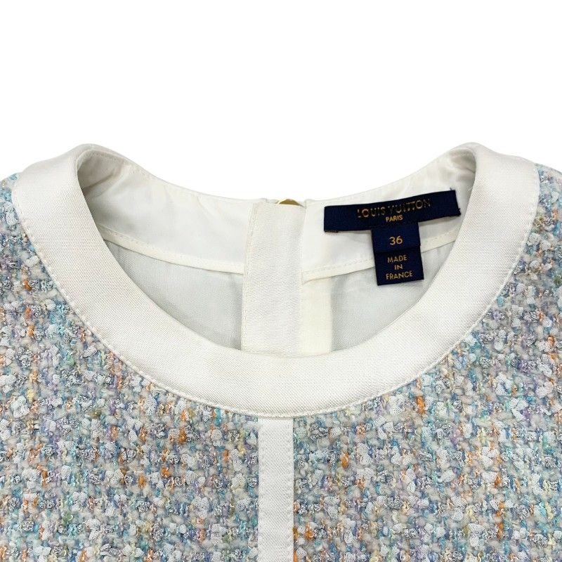 Louis Vuitton Dress White Blue a Line Tweed Star — view 6