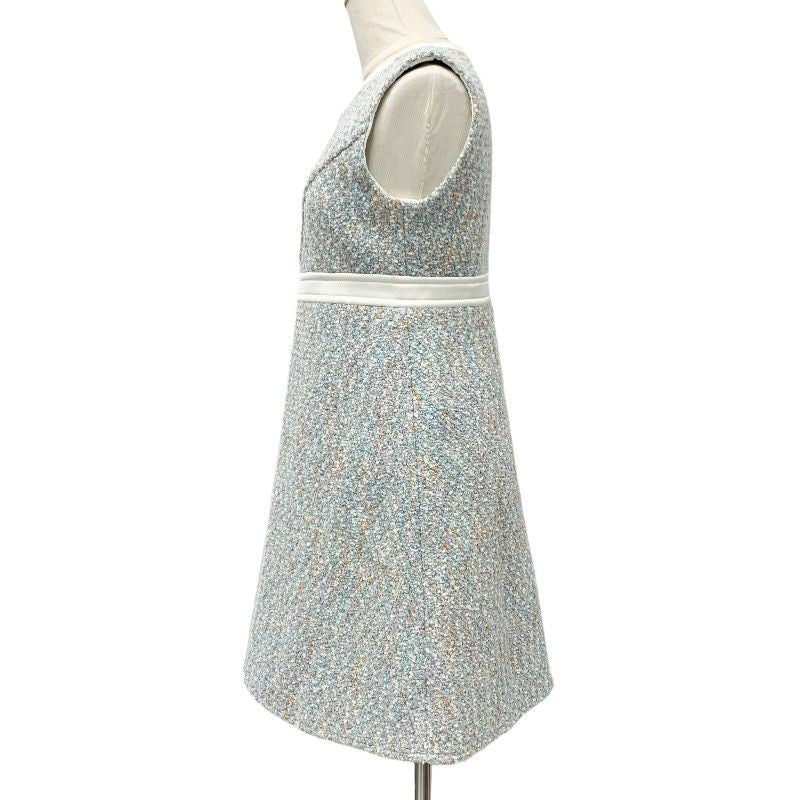 Louis Vuitton Dress White Blue a Line Tweed Star — view 2