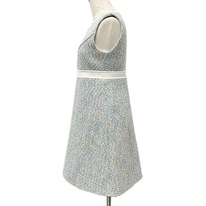 Louis Vuitton Dress White Blue a Line Tweed Star — view 2