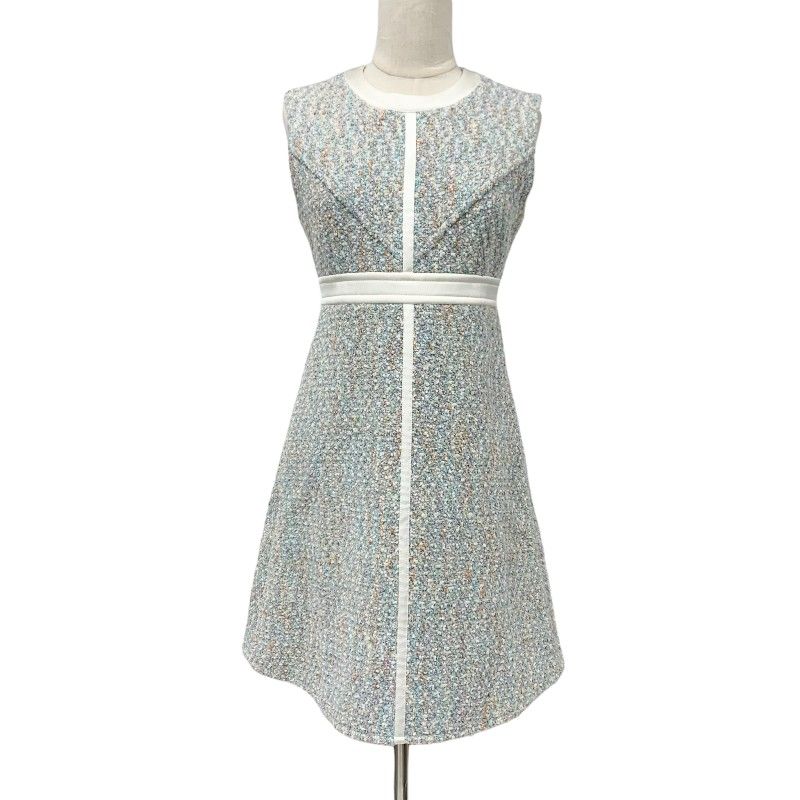 Louis Vuitton Dress White Blue a Line Tweed Star