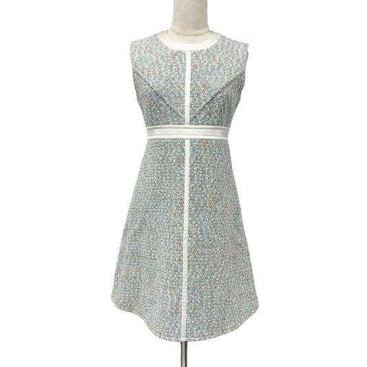 Louis Vuitton Dress White Blue a Line Tweed Star