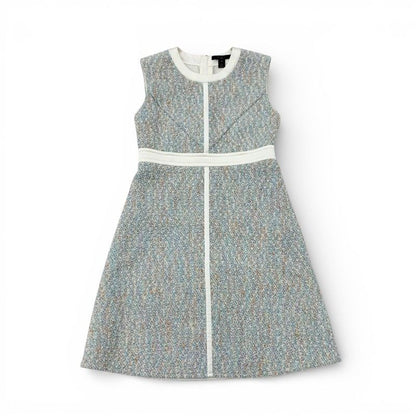 Louis Vuitton Dress White Blue a Line Tweed Star — view 4