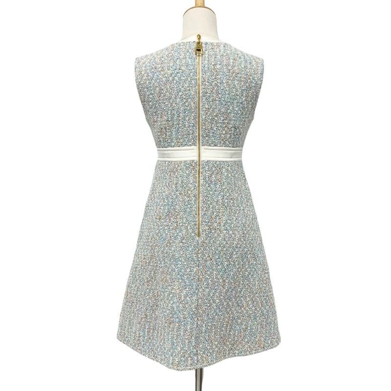 Louis Vuitton Dress White Blue a Line Tweed Star — view 3