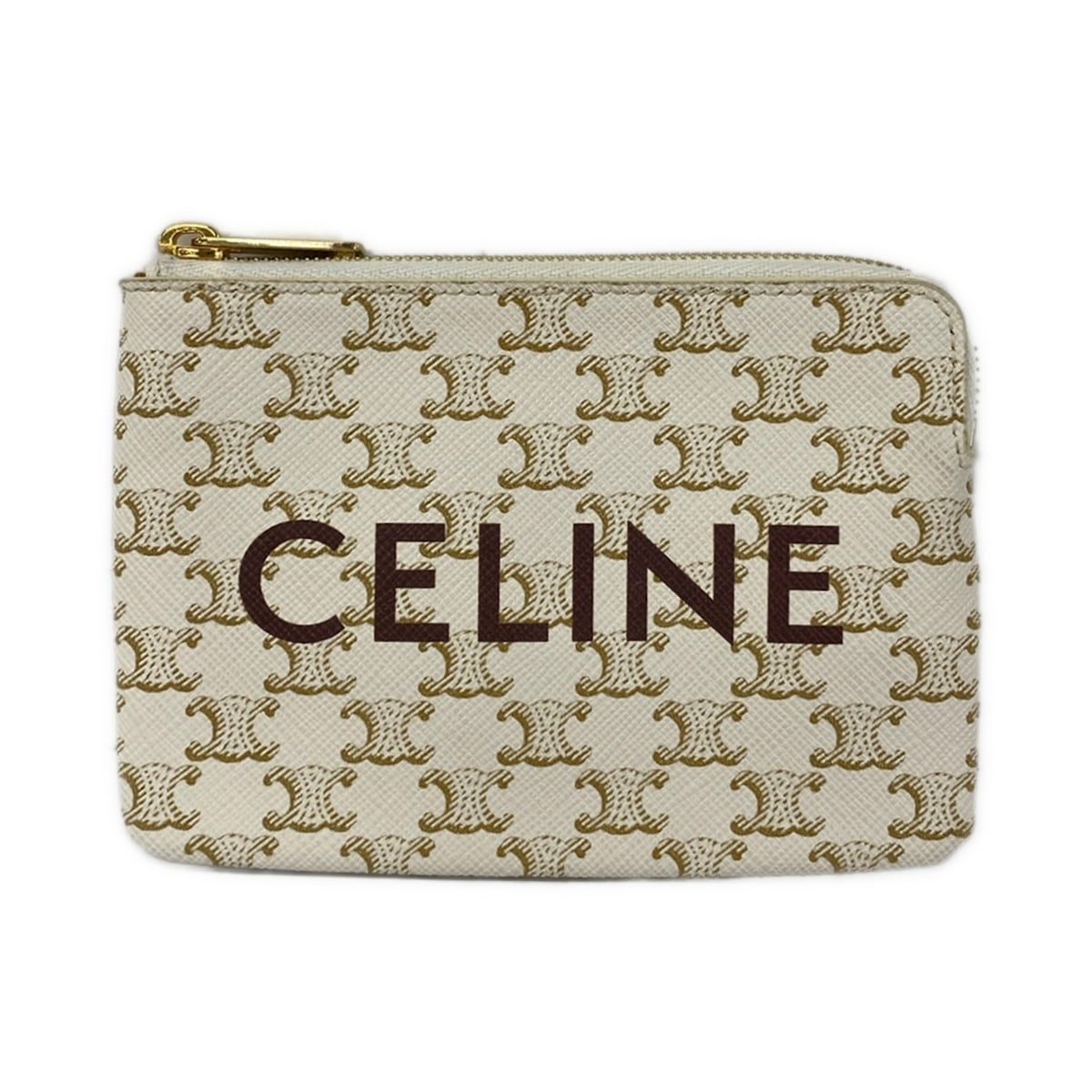 Celine Coin Case Triomphe White Gold Dark Brown with Key Ring Key Holder