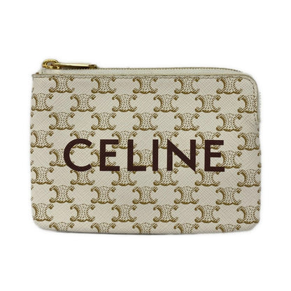 Celine Coin Case Triomphe White Gold Dark Brown with Key Ring Key Holder
