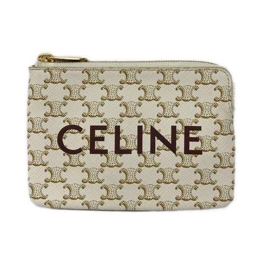 Celine Coin Case Triomphe White Gold Dark Brown with Key Ring Key Holder