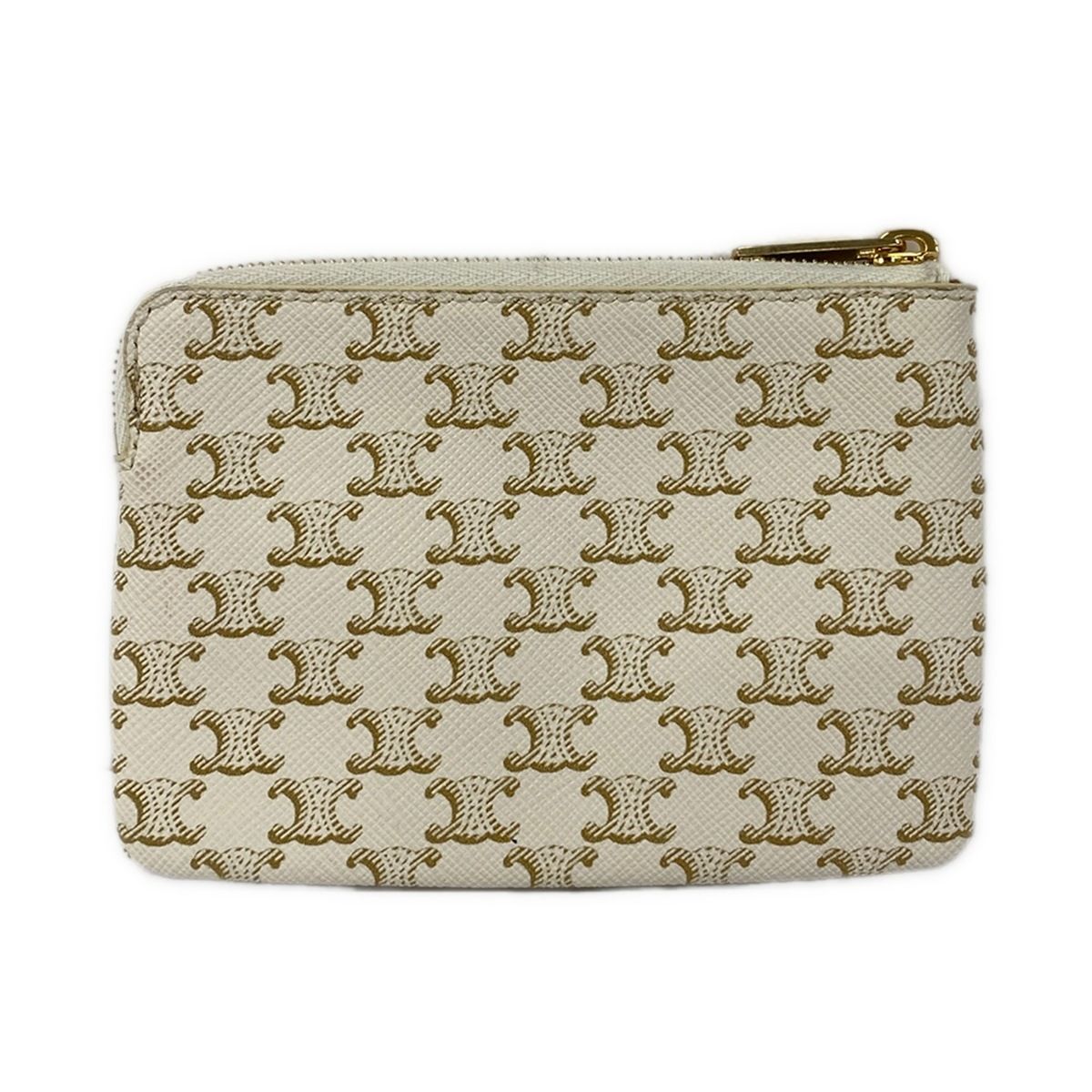 Celine Coin Case Triomphe White Gold Dark Brown with Key Ring Key Holder — view 2
