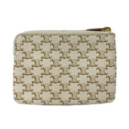 Celine Coin Case Triomphe White Gold Dark Brown with Key Ring Key Holder — view 2