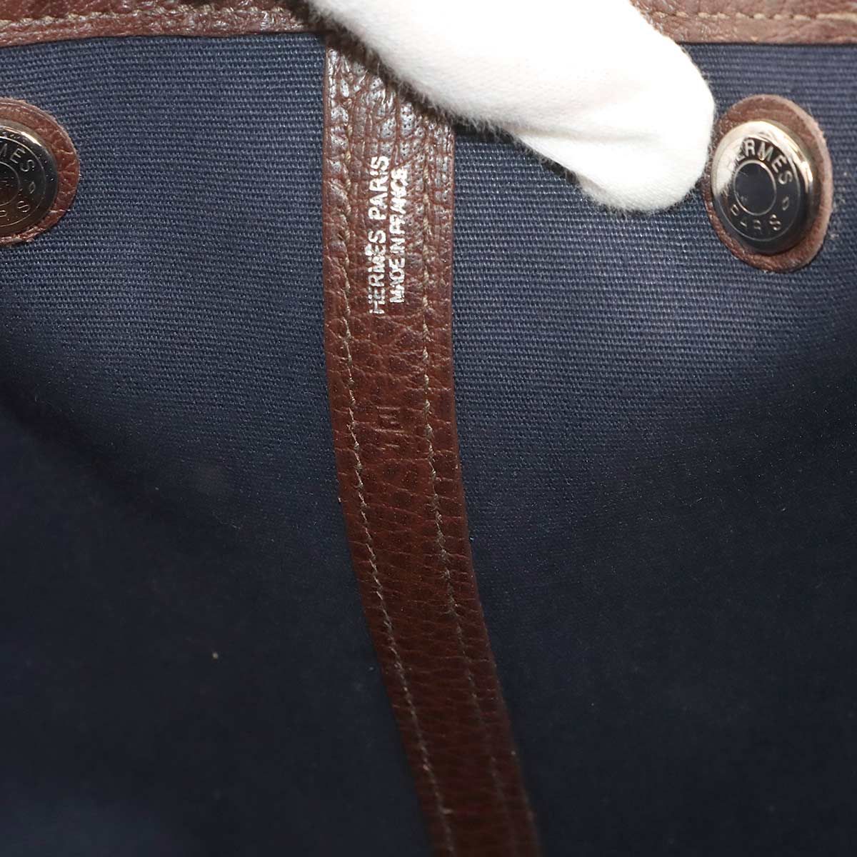 Hermes Garden Party PM Tote Toile Officier Leather Havana Navy — view 8