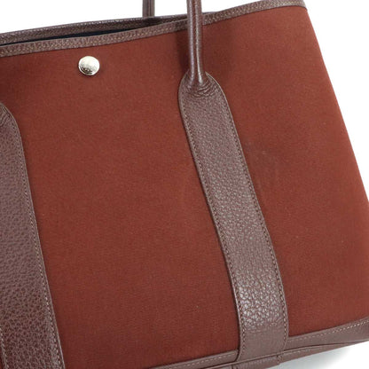 Hermes Garden Party PM Tote Toile Officier Leather Havana Navy — view 9