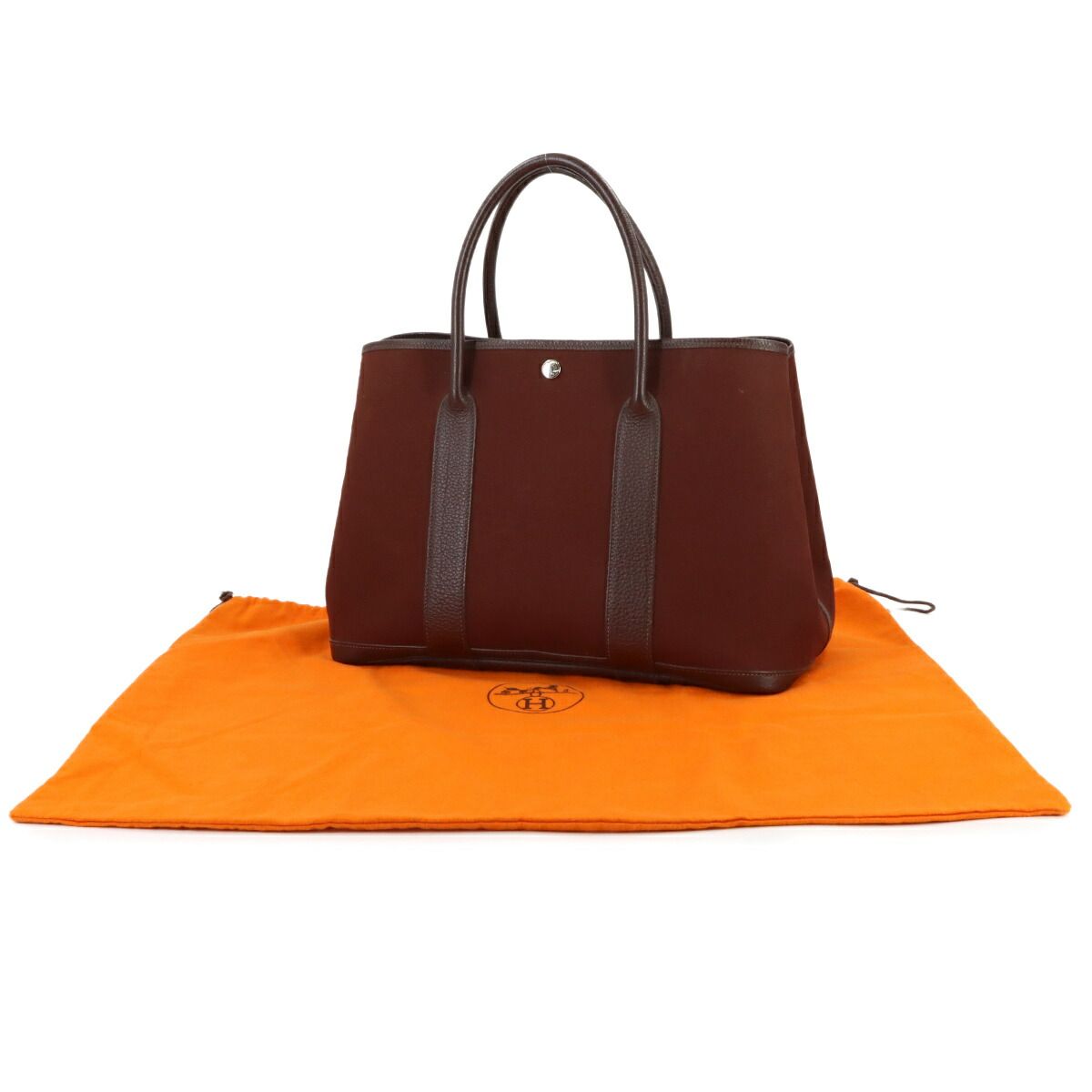 Hermes Garden Party PM Tote Toile Officier Leather Havana Navy — view 2