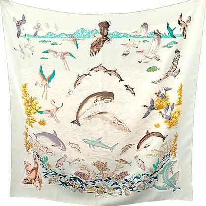 Hermes Carre 90 la Vie Precieuse de la Mediterranee Scarf Silk Light Blue