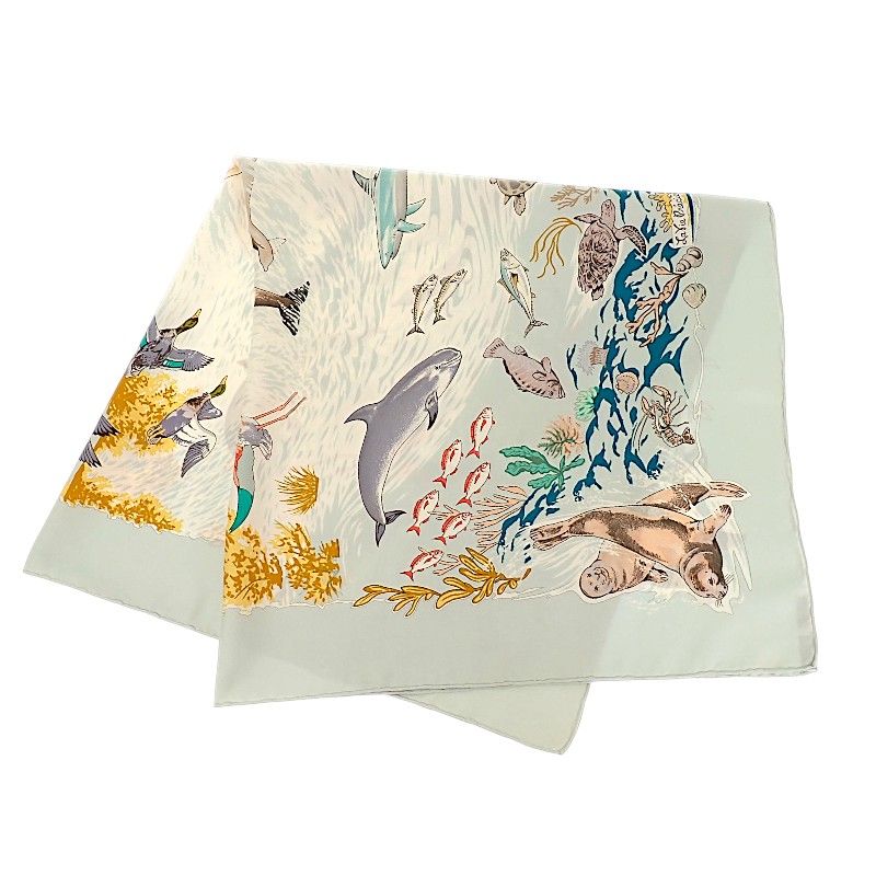 Hermes Carre 90 la Vie Precieuse de la Mediterranee Scarf Silk Light Blue — view 2