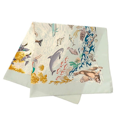 Hermes Carre 90 la Vie Precieuse de la Mediterranee Scarf Silk Light Blue — view 2