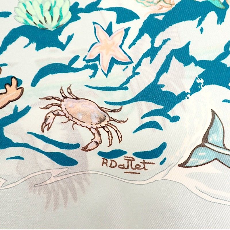 Hermes Carre 90 la Vie Precieuse de la Mediterranee Scarf Silk Light Blue — view 4