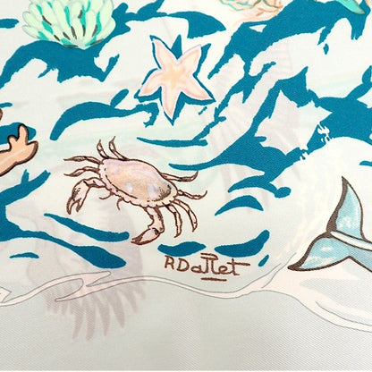 Hermes Carre 90 la Vie Precieuse de la Mediterranee Scarf Silk Light Blue — view 4