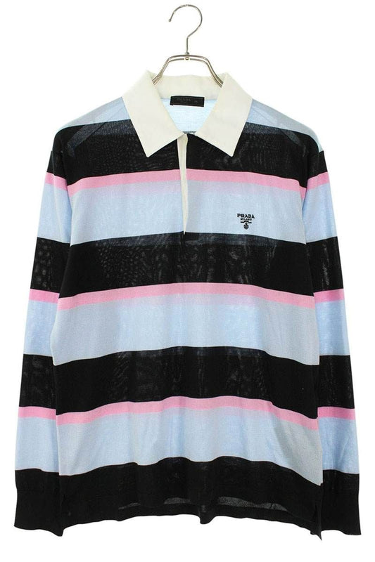 Prada Border Silk Polo Long Sleeve Shirt 46