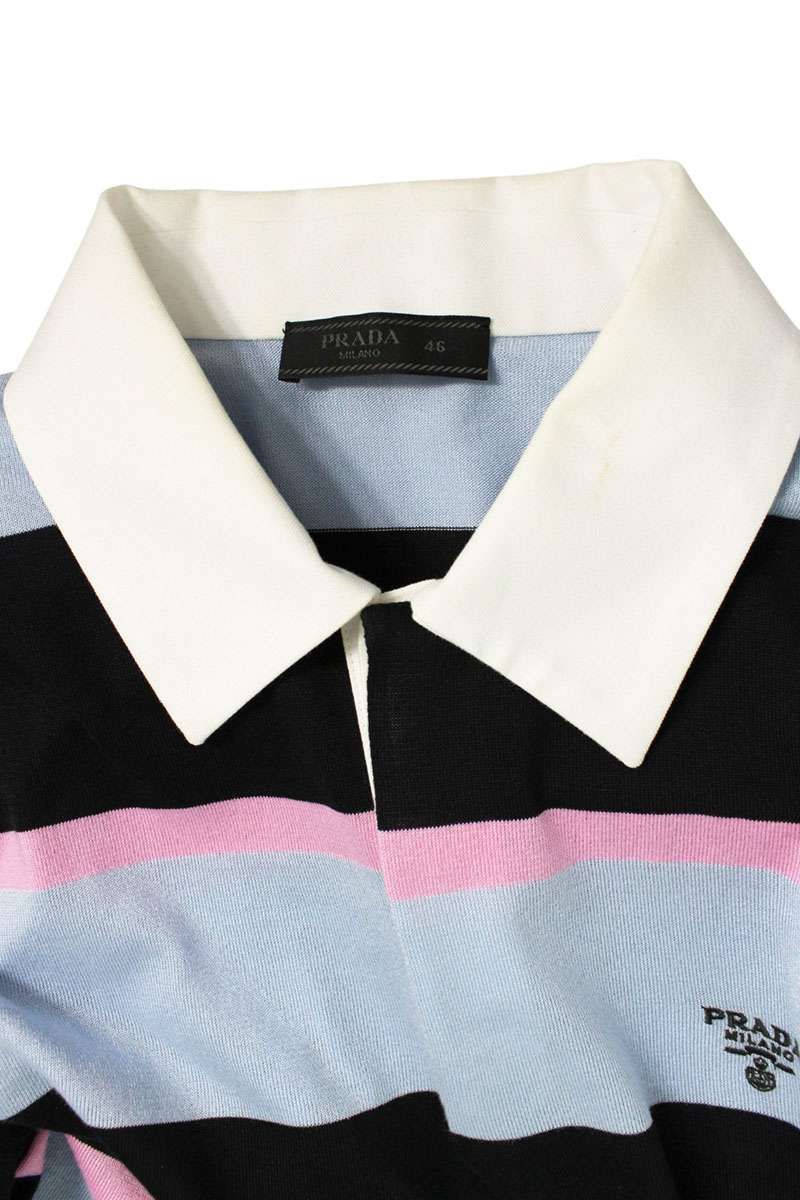 Prada Border Silk Polo Long Sleeve Shirt 46 — view 3