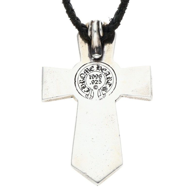 Chrome Hearts Vulcan Cross LG LB Large Leather Braid Silver Necklace — view 3