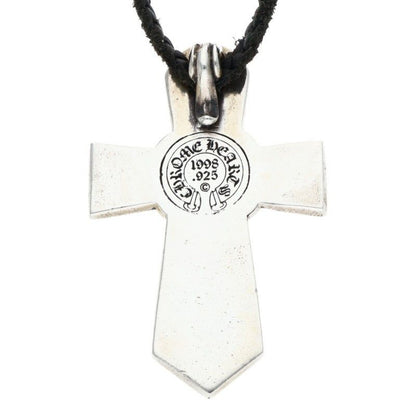 Chrome Hearts Vulcan Cross LG LB Large Leather Braid Silver Necklace — view 3